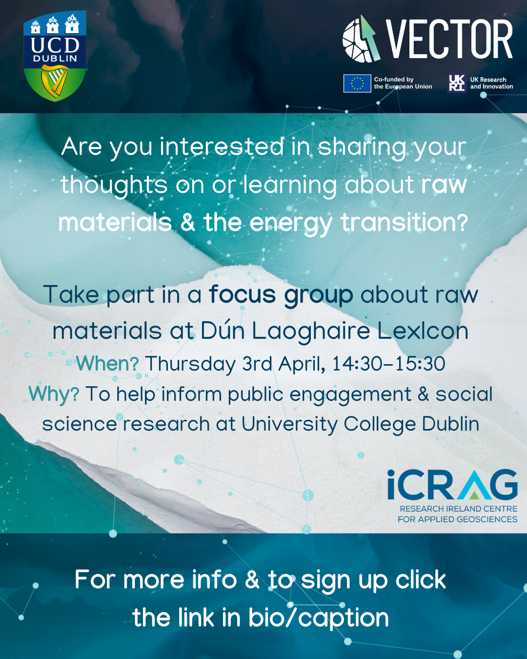 A flyer for a focus group on raw materials